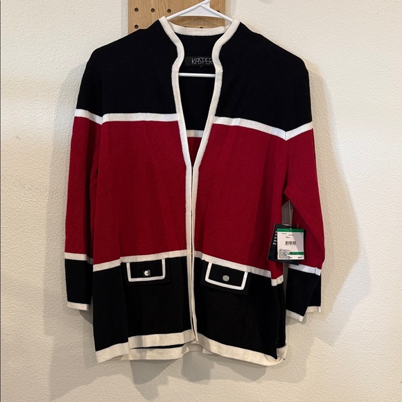Kasper Sweaters - Kasper Women's Bold Red and Black Cardigan